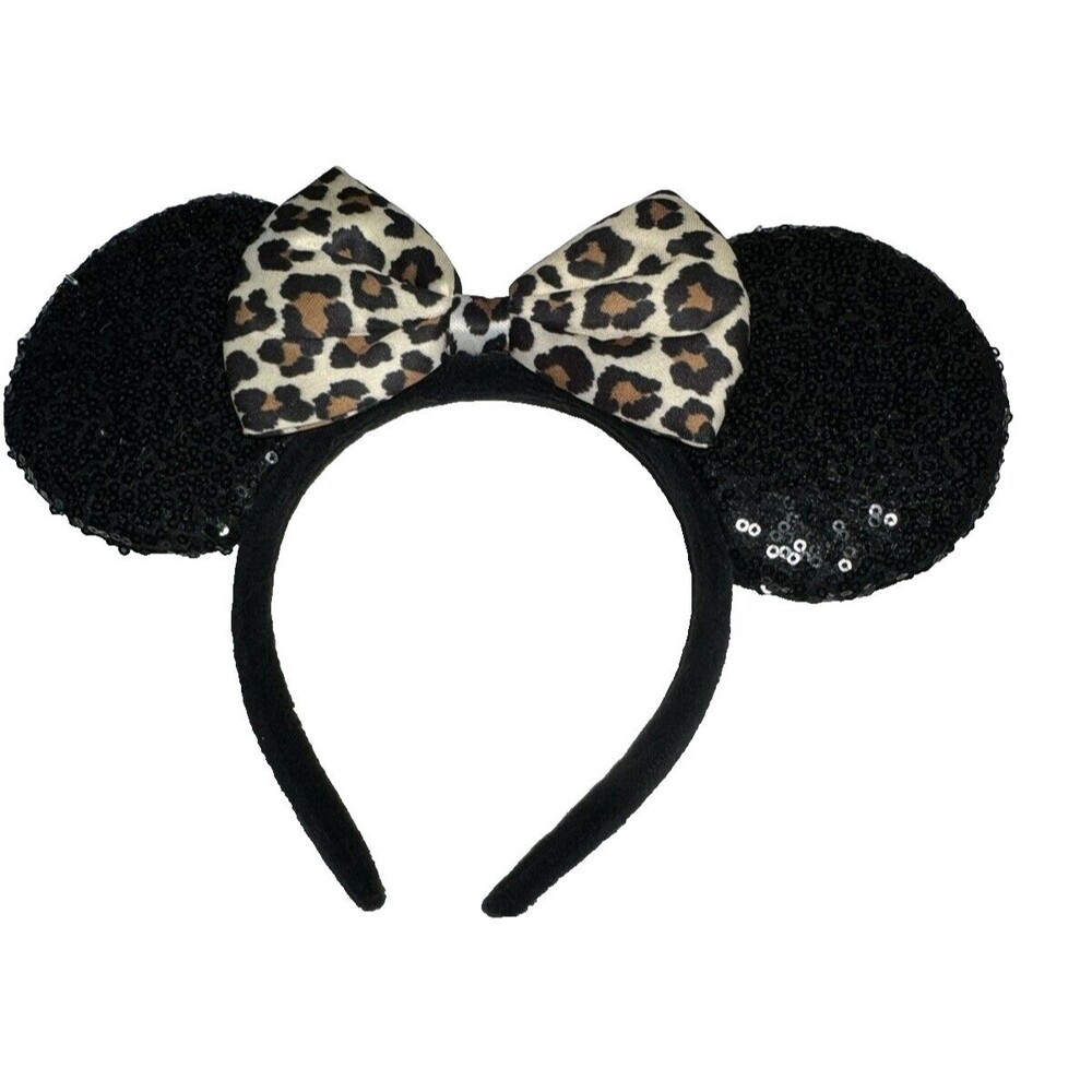 Minnie Mouse Sparkled Ears Lot Orange Red Polka Dot Cheetah Bow - Picture 3 of 4